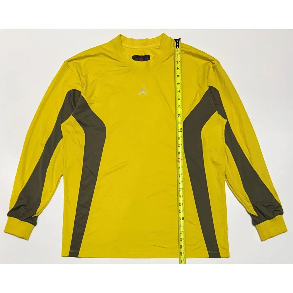 Jordan Mens Long Sleeve Performance Shirt Yellow Olive Green IF1885-726 Size M